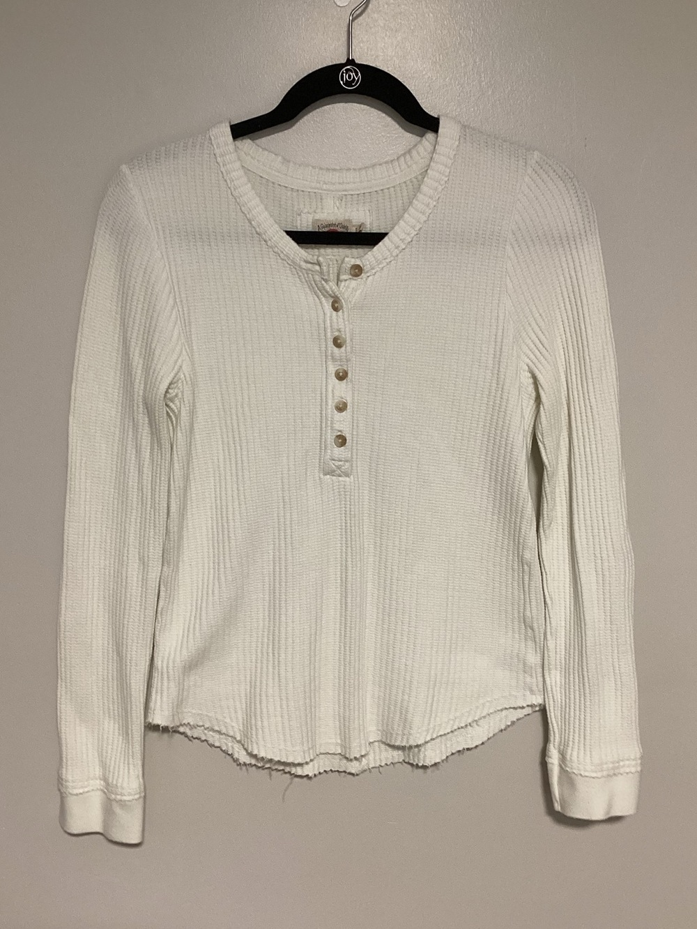 Faherty Women Top Size M Long Sleeves Cotton Blend White Button Half Crew Neck
